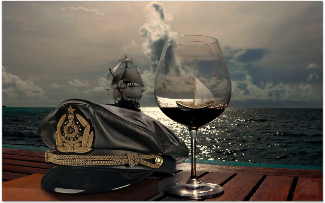 Sfondi Ships In Sea And In Wine Glass 1280x800