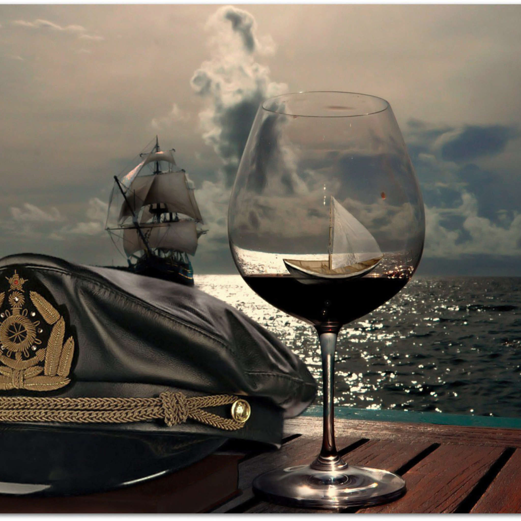 Screenshot №1 pro téma Ships In Sea And In Wine Glass 2048x2048