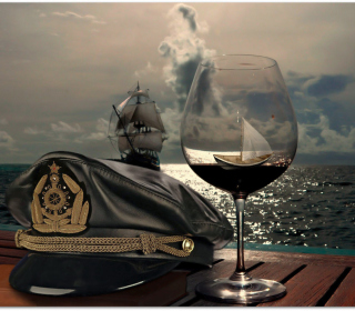 Kostenloses Ships In Sea And In Wine Glass Wallpaper für iPad Air
