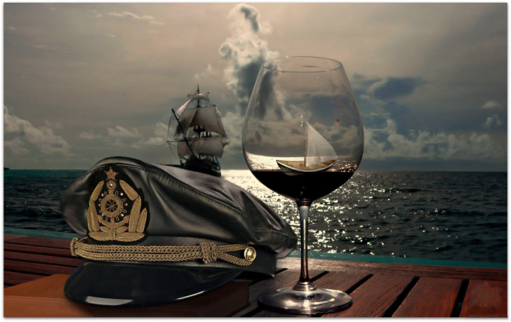 Ships In Sea And In Wine Glass wallpaper