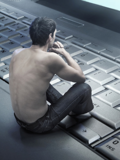 Das Man Sitting On Keyboard Wallpaper 240x320