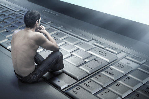 Man Sitting On Keyboard wallpaper 480x320