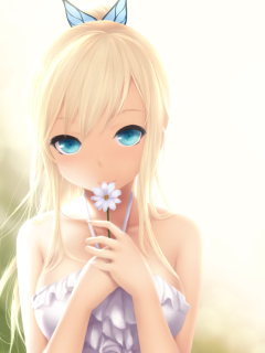 Das Anime Blonde With Daisy Wallpaper 240x320