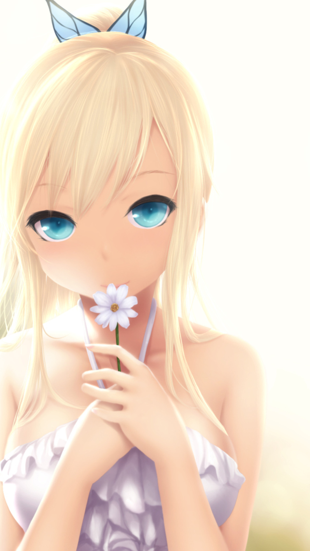 Anime Blonde With Daisy wallpaper 640x1136