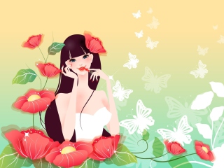 Das Flower Girl Drawing Wallpaper 320x240