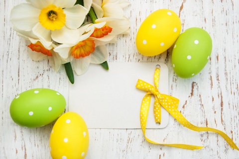 Sfondi Easter Yellow Eggs Nest 480x320