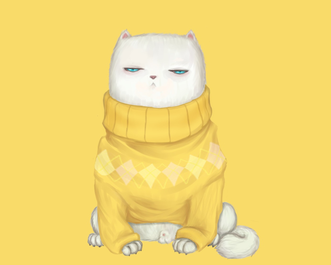 White Cat In Yellow Sweater screenshot #1 1280x1024
