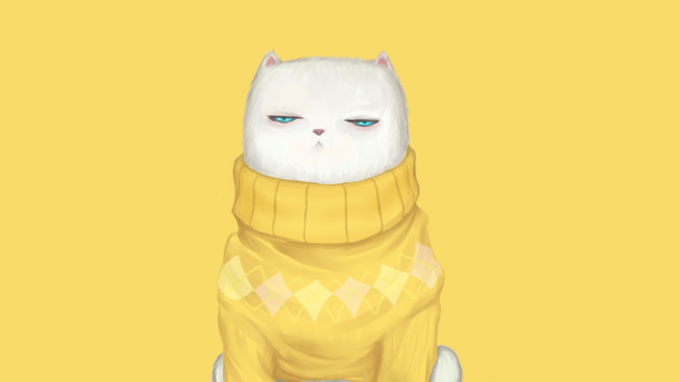 Sfondi White Cat In Yellow Sweater 1366x768
