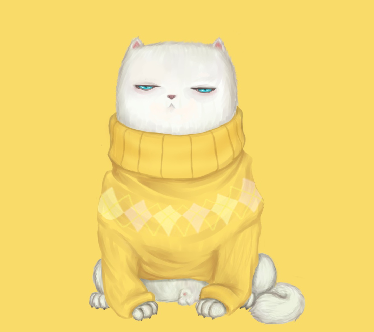 Sfondi White Cat In Yellow Sweater 1440x1280