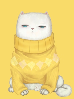 Screenshot №1 pro téma White Cat In Yellow Sweater 240x320