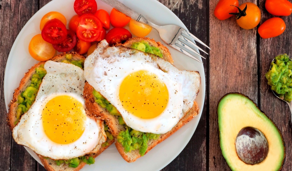 Breakfast avocado and fried egg wallpaper 1024x600