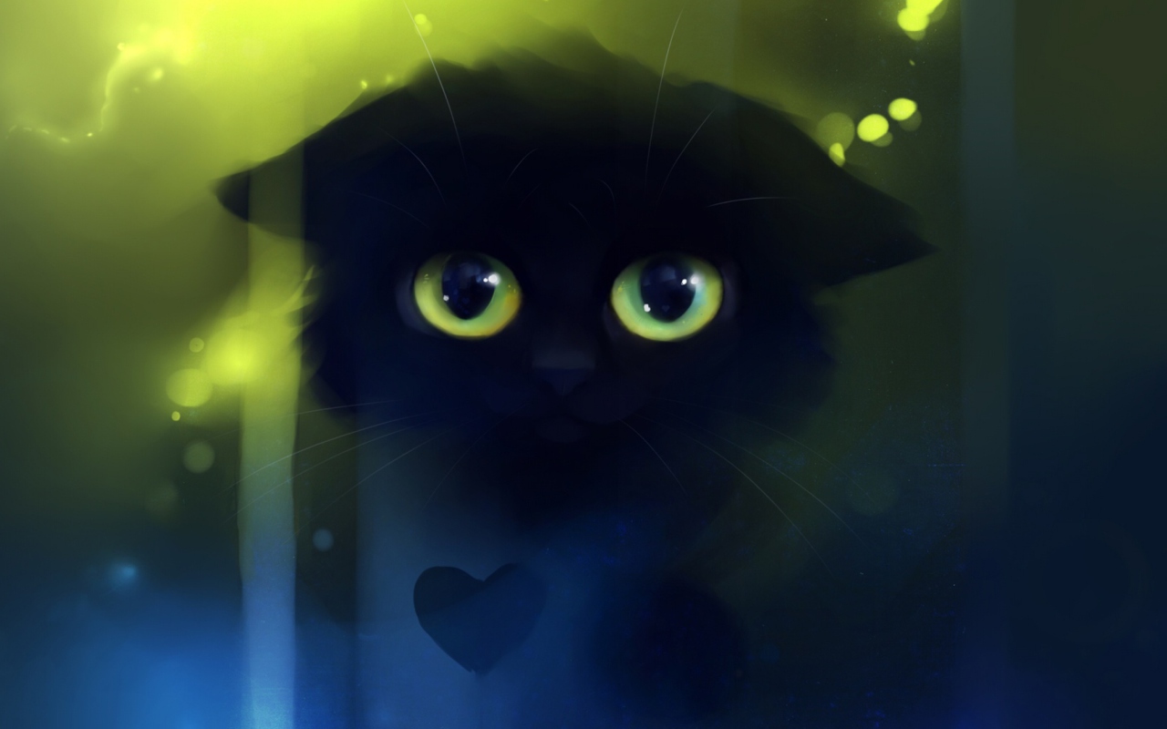 Das Black Cat And Heart Wallpaper 1280x800