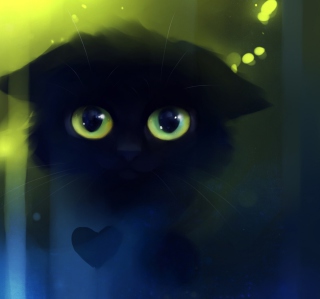 Kostenloses Black Cat And Heart Wallpaper für 208x208