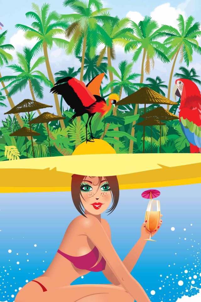 Обои Tropical Girl Art 640x960
