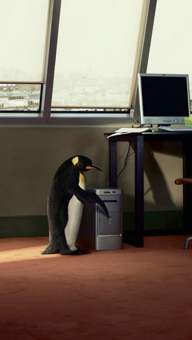 Das Penguin and Computer Wallpaper 640x1136