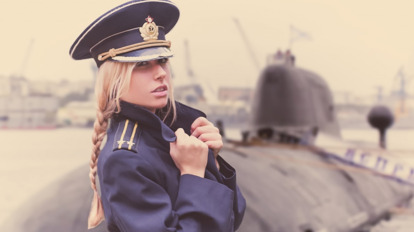 Blonde military Girl on Marine Navy screenshot #1 1366x768