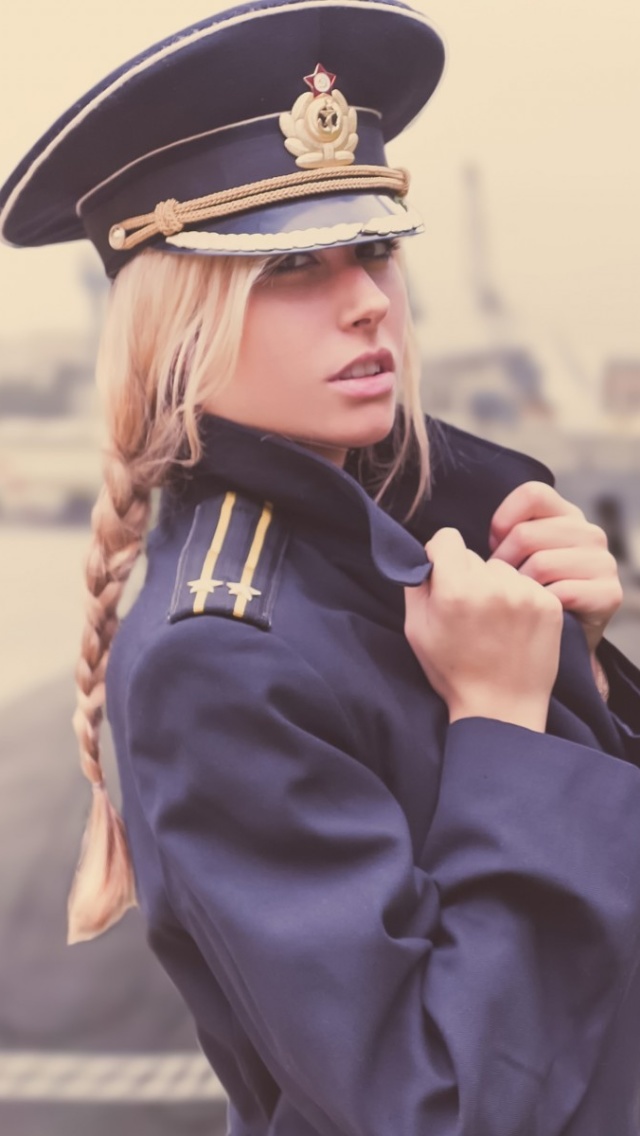Blonde military Girl on Marine Navy wallpaper 640x1136