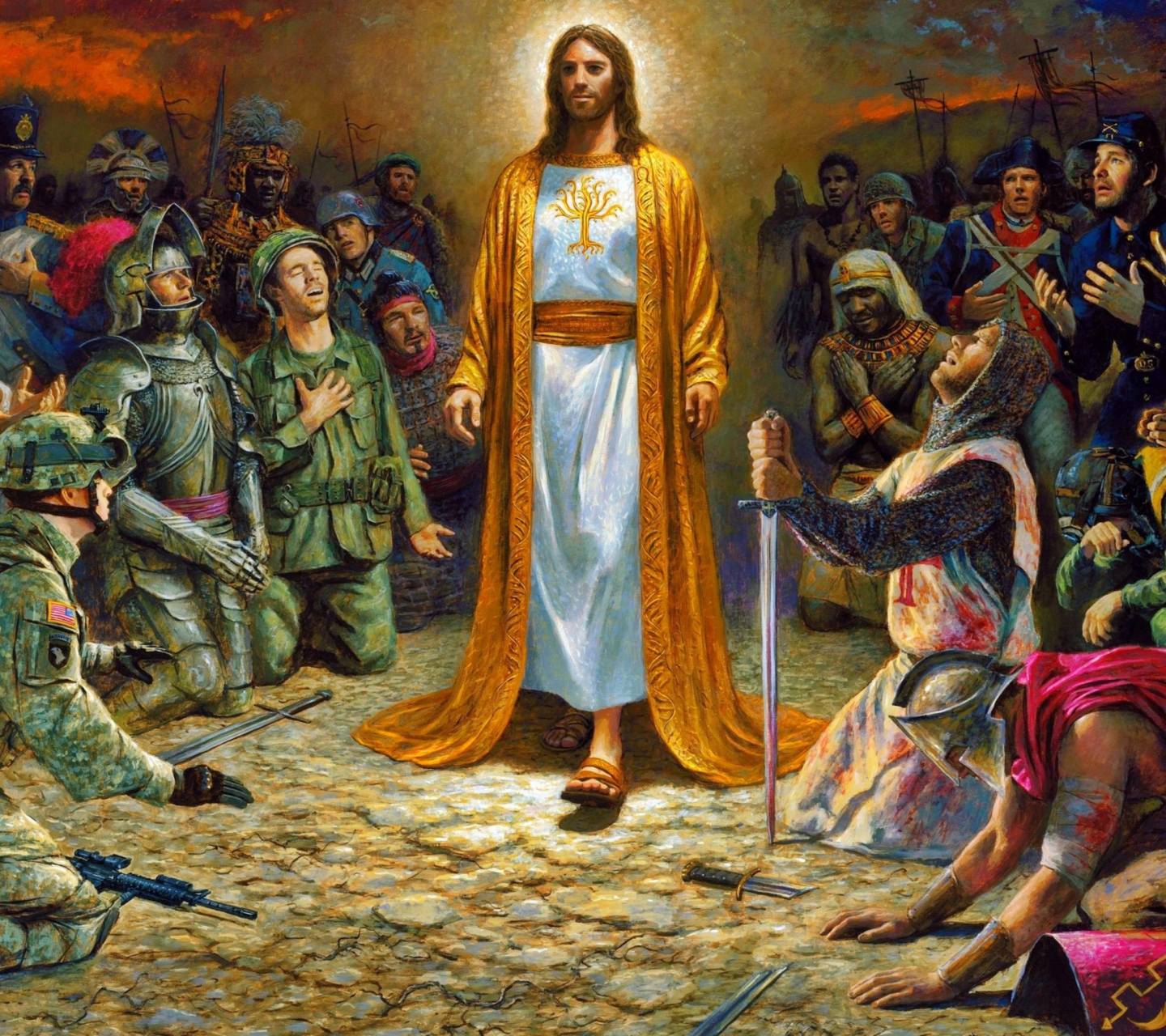 Fondo de pantalla Soldiers & Jesus 1440x1280