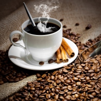 Cup Of Hot Coffee And Cinnamon Sticks screenshot #1 208x208