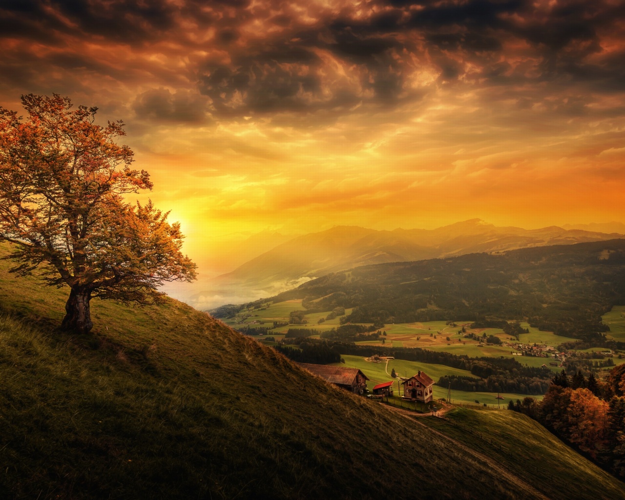 Das Switzerland Autumn Scenery Wallpaper 1280x1024