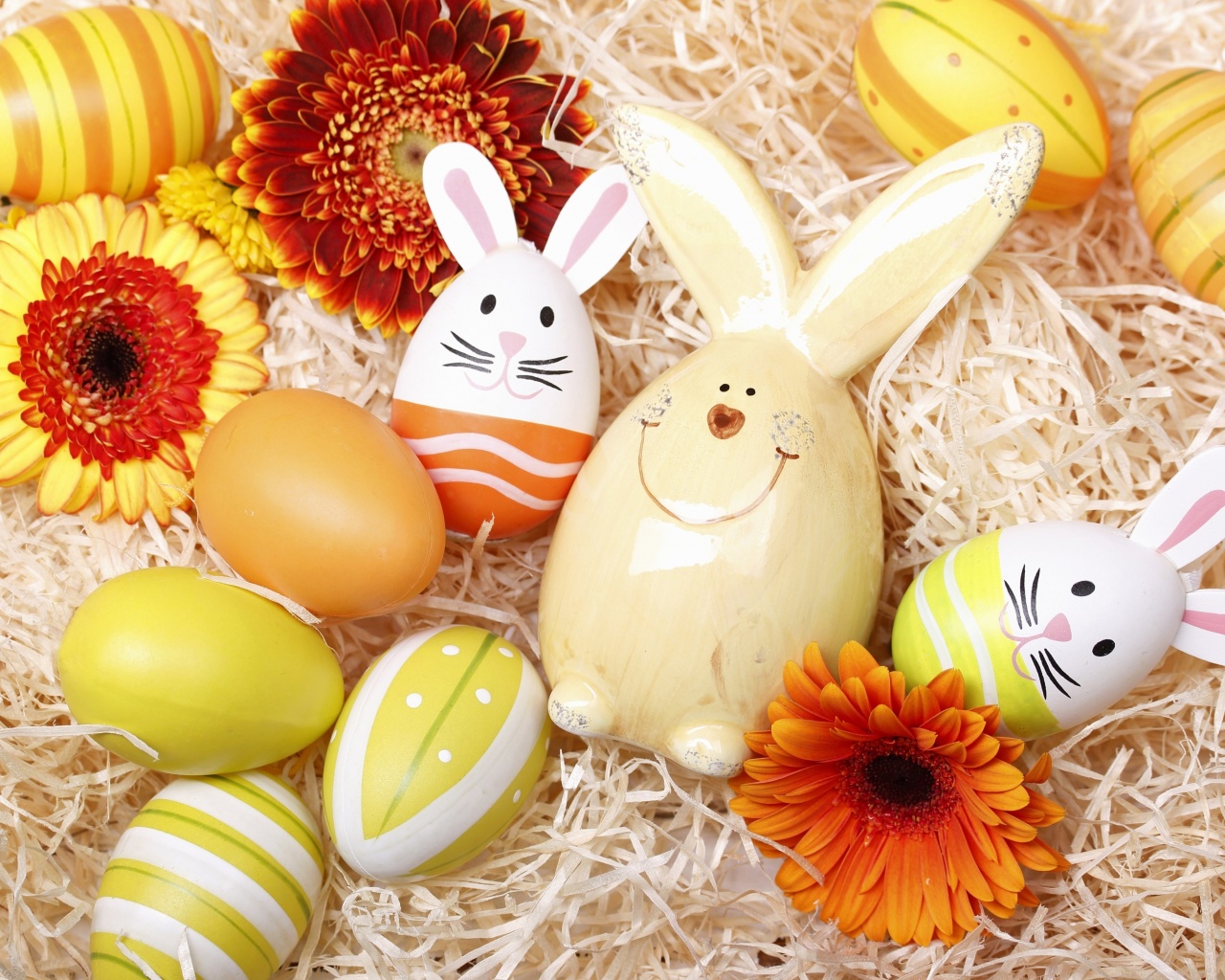 Fondo de pantalla Easter Eggs Decoration with Hare 1280x1024