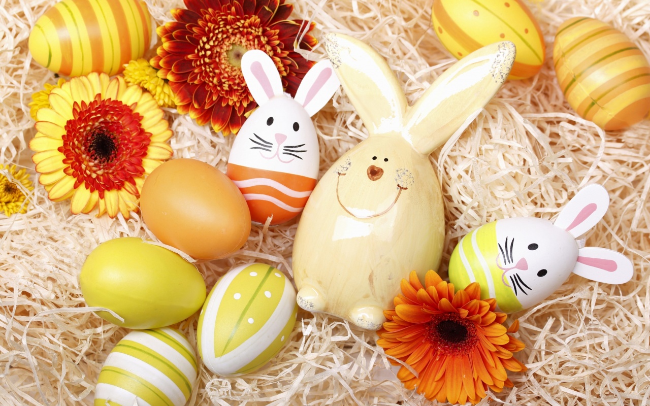 Обои Easter Eggs Decoration with Hare 1280x800