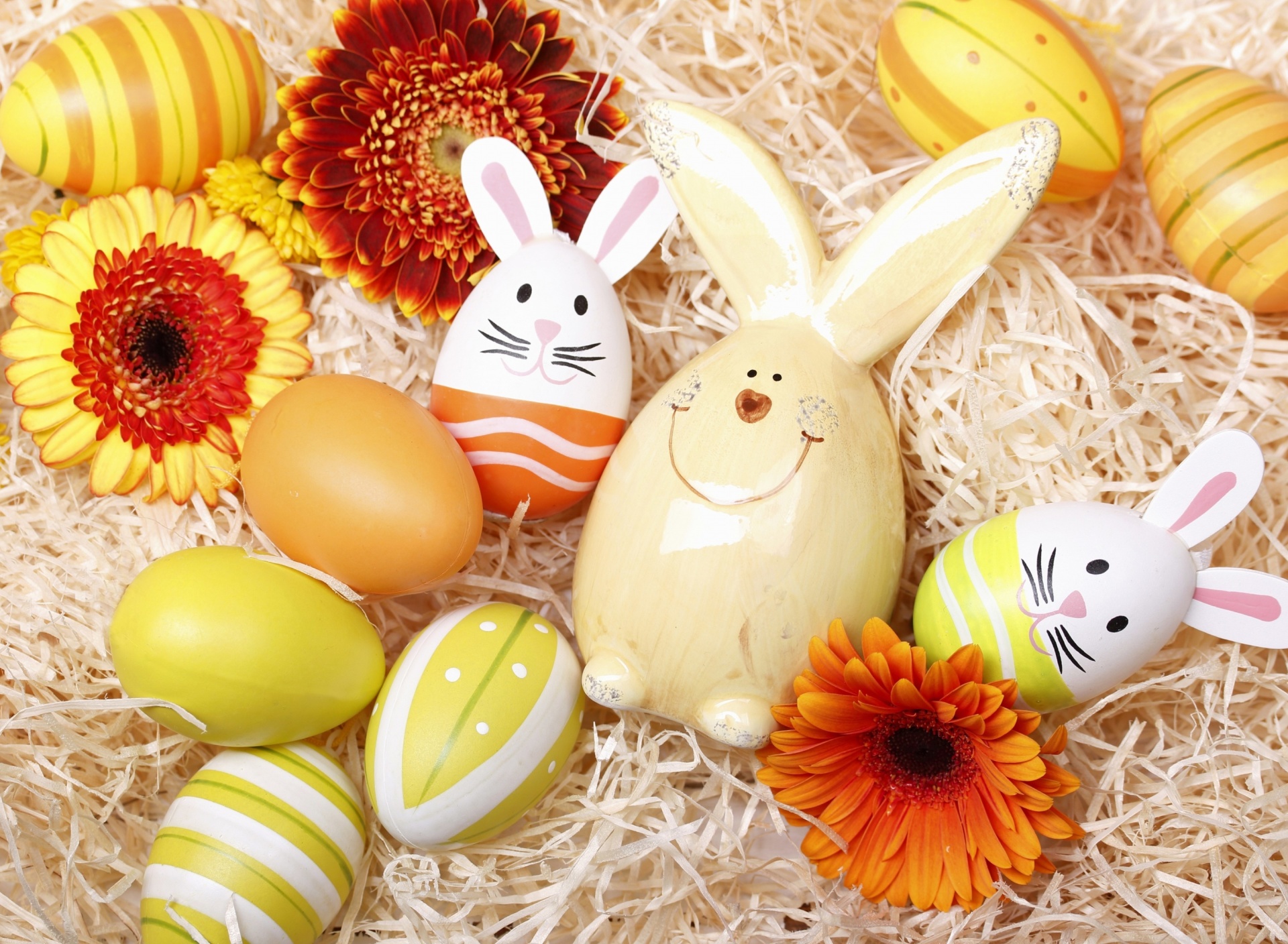 Обои Easter Eggs Decoration with Hare 1920x1408