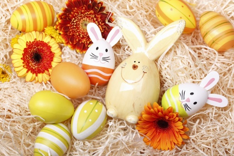 Fondo de pantalla Easter Eggs Decoration with Hare 480x320
