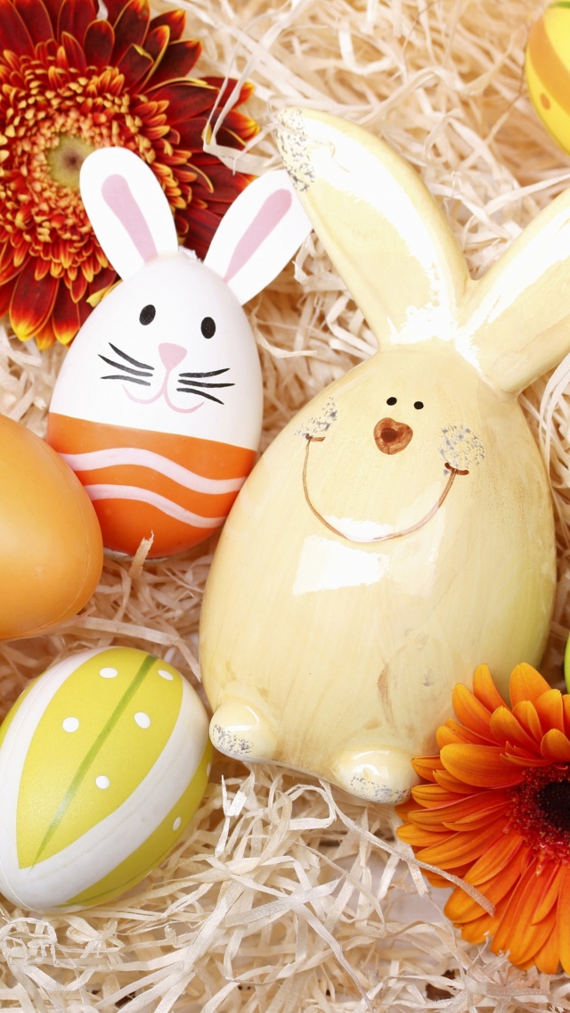 Das Easter Eggs Decoration with Hare Wallpaper 640x1136