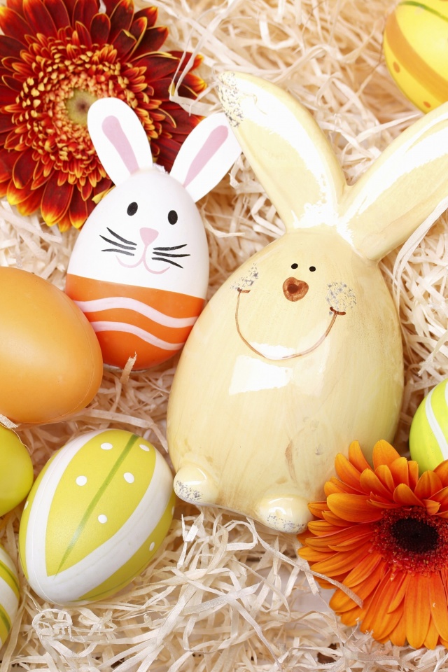 Обои Easter Eggs Decoration with Hare 640x960