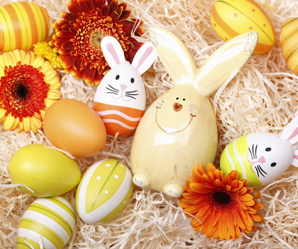 Das Easter Eggs Decoration with Hare Wallpaper 960x800
