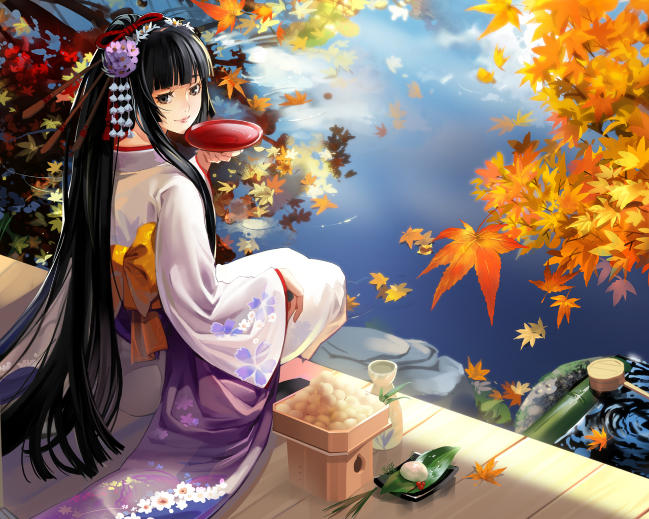 Screenshot №1 pro téma Autumn Kimono Anime Girl 1280x1024