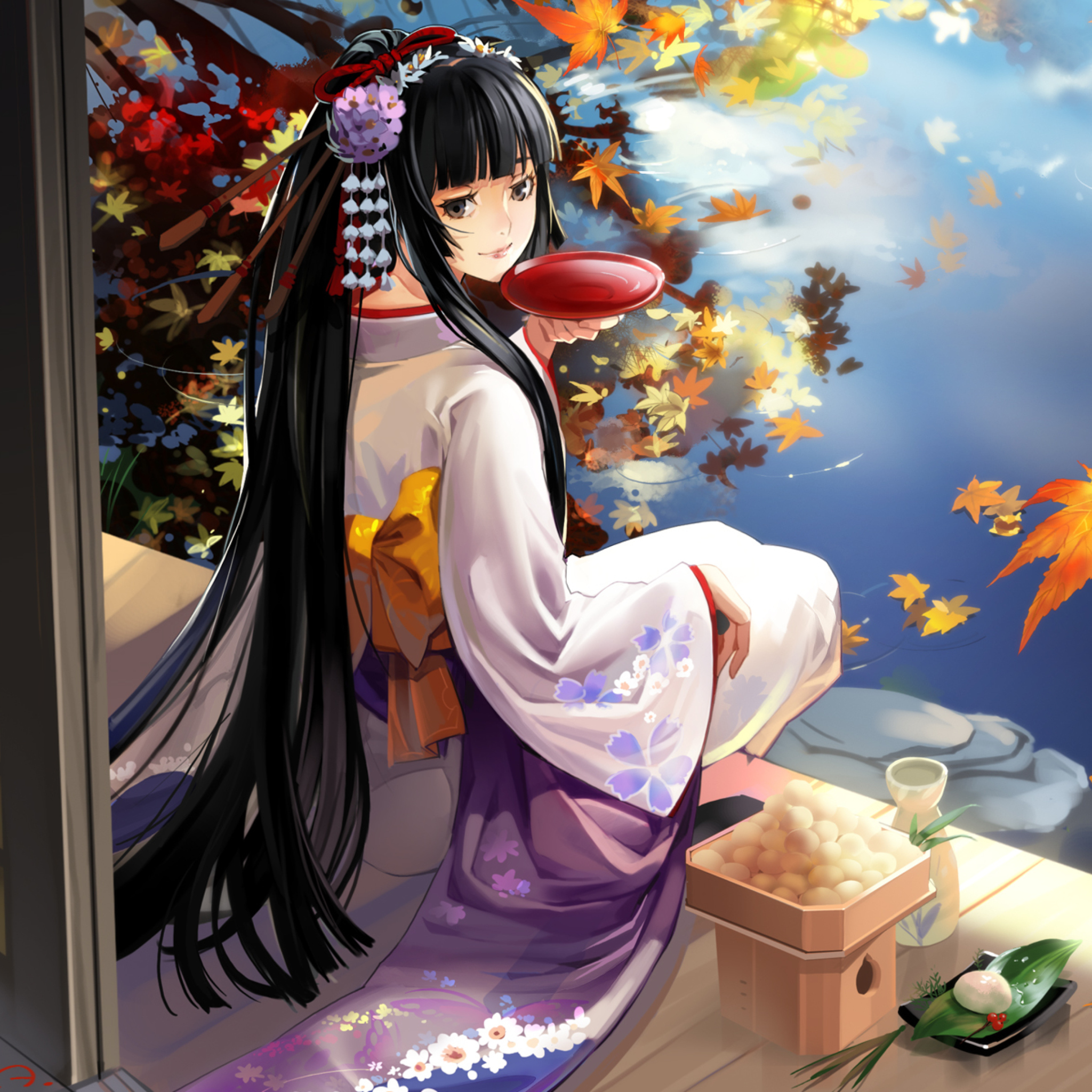 Das Autumn Kimono Anime Girl Wallpaper 2048x2048