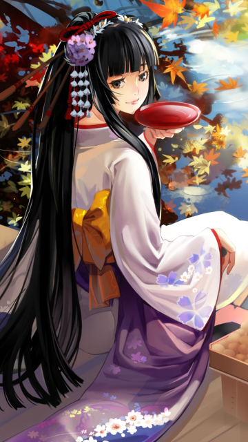 Das Autumn Kimono Anime Girl Wallpaper 360x640