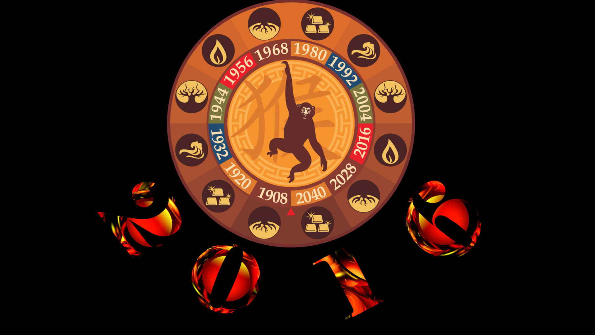 Das New Year 2016 Monkey Chinese Horoscopes Wallpaper 1920x1080