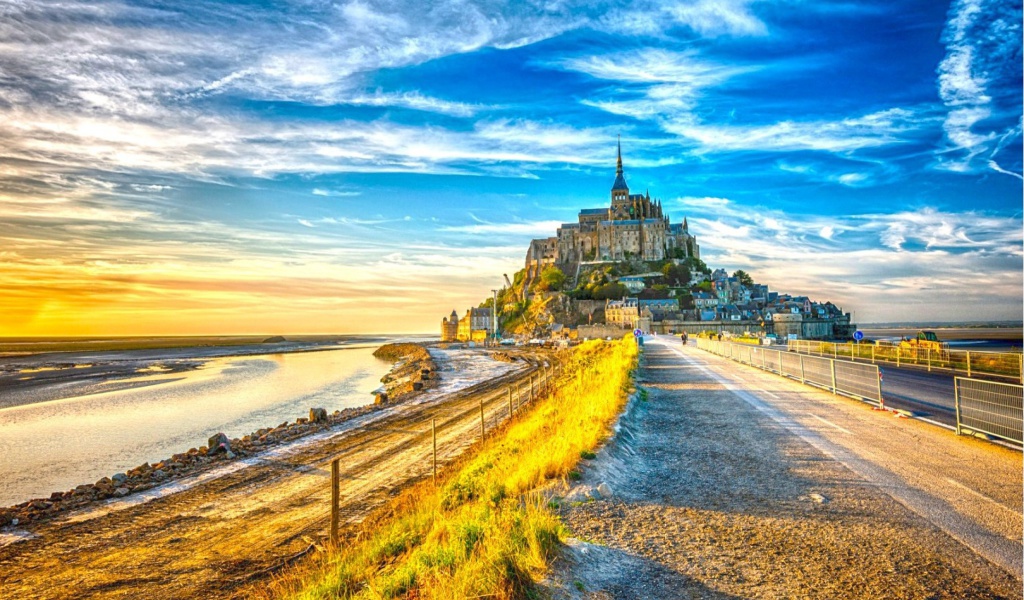 Screenshot №1 pro téma Normandy, Mont Saint Michel HDR 1024x600