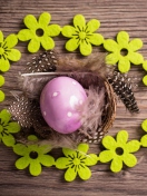 Das Purple Egg, Feathers And Green Flowers Wallpaper 132x176