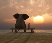 Fondo de pantalla Elephant And Dog Looking At Sunset 176x144