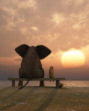 Обои Elephant And Dog Looking At Sunset 176x220