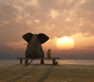 Kostenloses Elephant And Dog Looking At Sunset Wallpaper für 2048x2048