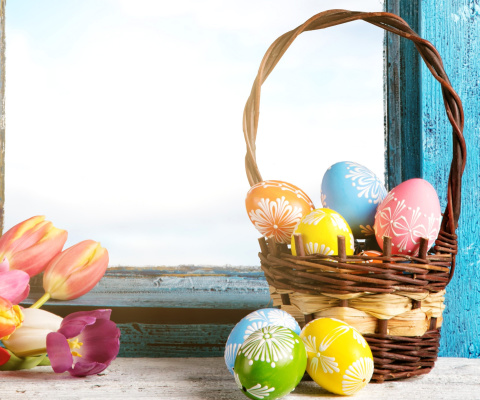 Easter eggs in basket screenshot #1 480x400