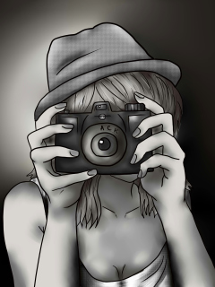 Black And White Drawing Of Girl With Camera screenshot #1 240x320