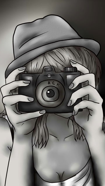 Screenshot №1 pro téma Black And White Drawing Of Girl With Camera 360x640