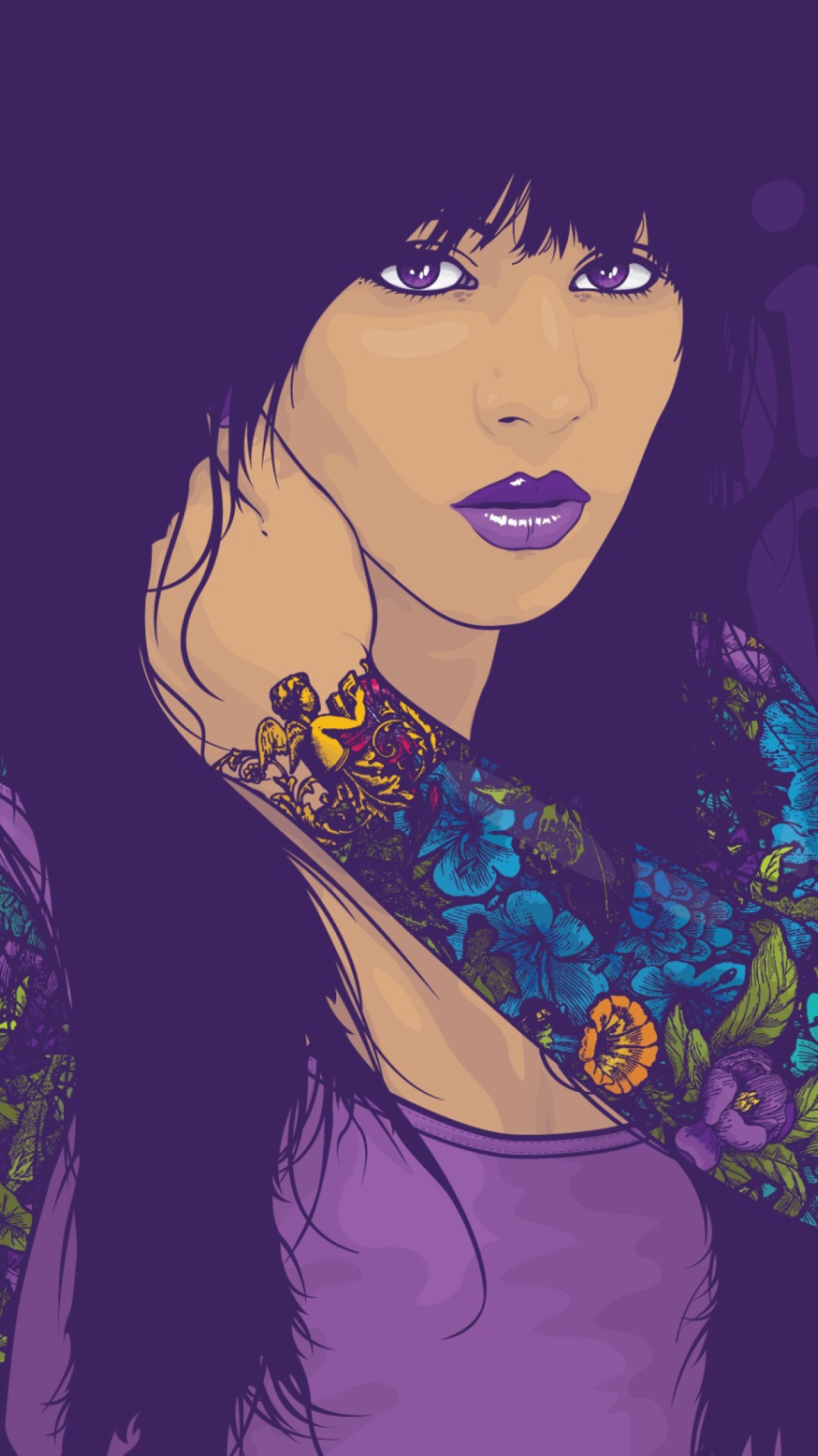 Das Flower Tattoo Girl Wallpaper 1080x1920