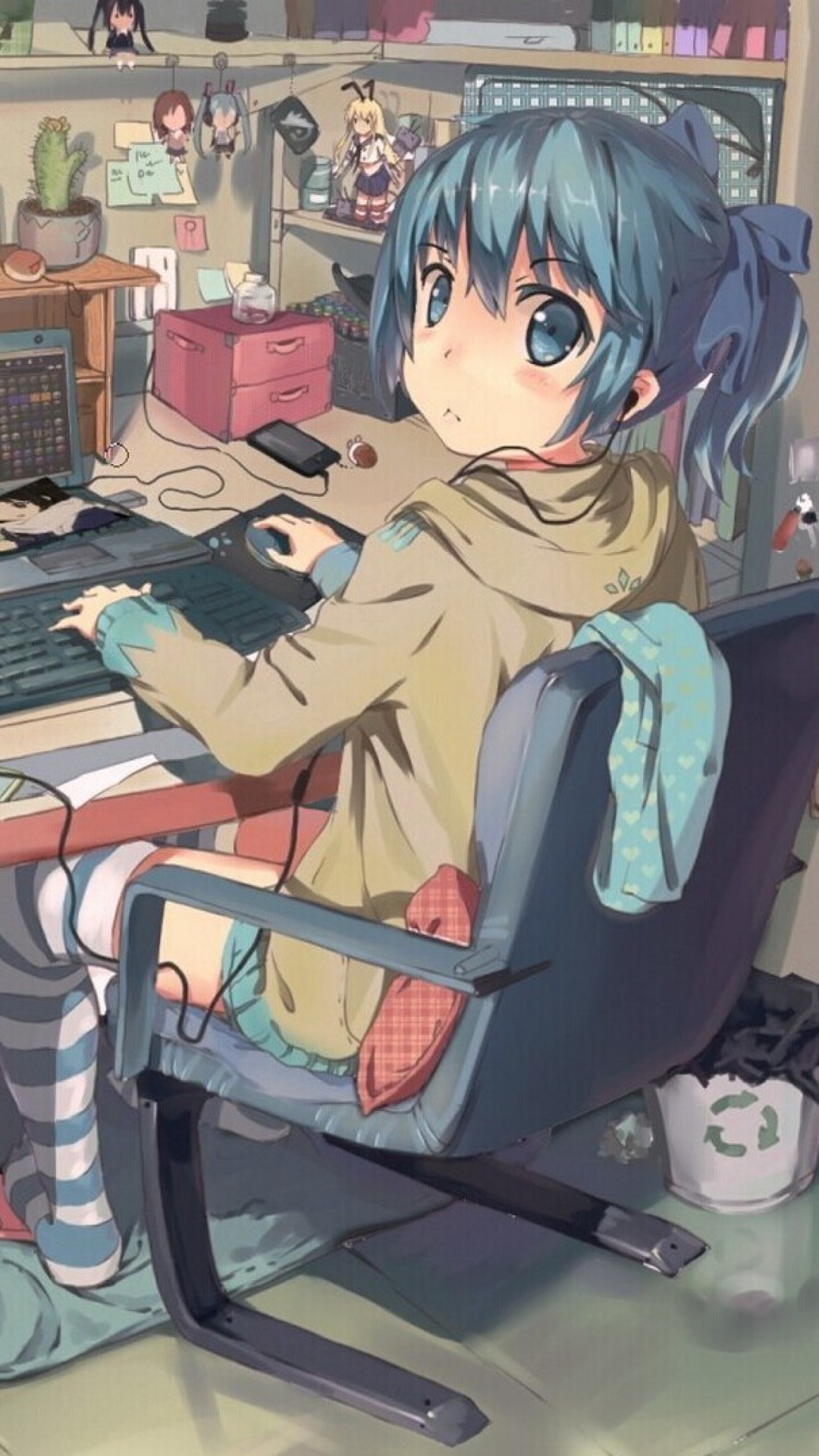 Das Anime girl Computer designer Wallpaper 1080x1920