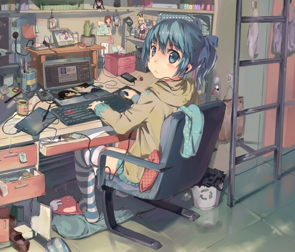 Anime girl Computer designer wallpaper 1200x1024