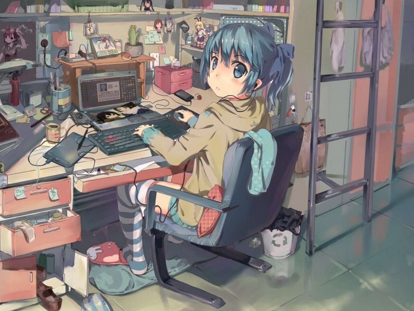 Обои Anime girl Computer designer 1400x1050