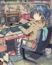 Anime girl Computer designer wallpaper 176x220