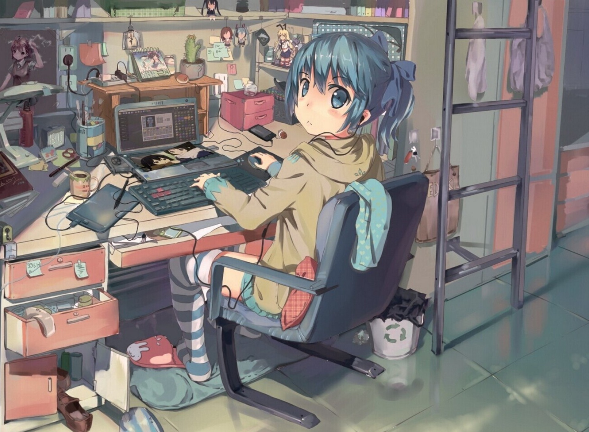 Anime girl Computer designer wallpaper 1920x1408