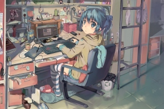 Anime girl Computer designer Picture for Android, iPhone and iPad